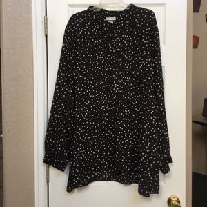 Black, polka dotted, button down, plus size blouse